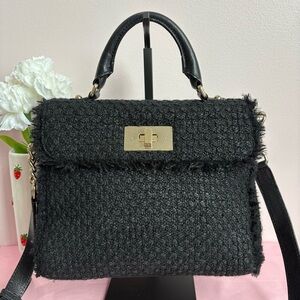 Kate Spade Black Tweed Top-Handle Handbag with Crossbody EUC
